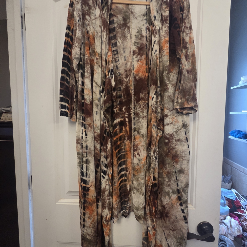 Tie-Dye Open Front Women’s Cardigan - Brown & Orange
